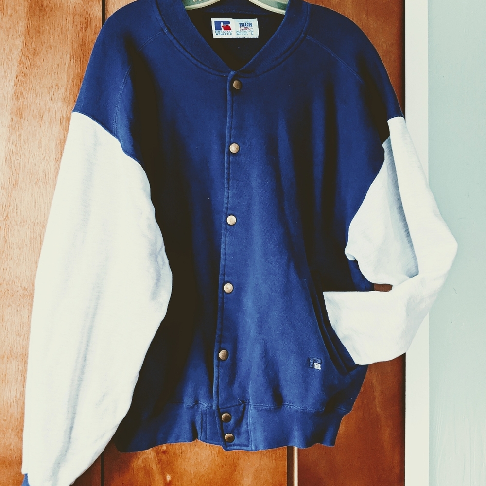 Men's varsity style knit jacket. Russell Athletics.  Sz Large.
